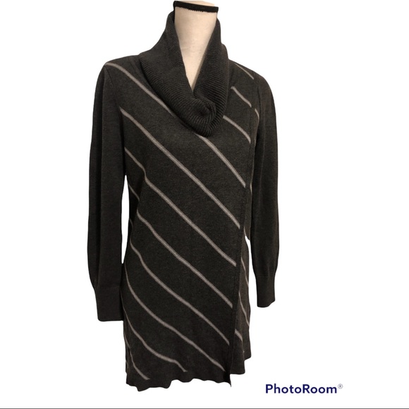 White House Black Market Gray Striped Cowl Neck Sweater - Picture 4 of 6